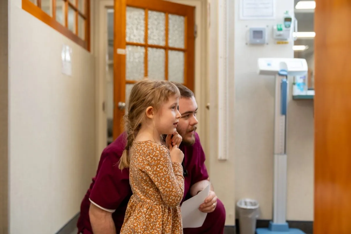 Patient and Nurse eye exam right